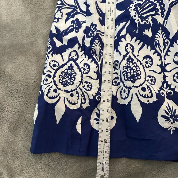 Zara 100% Cotton Blue White Floral Print Midi Shirt Dress LARGE Button Front - Picture 8 of 8